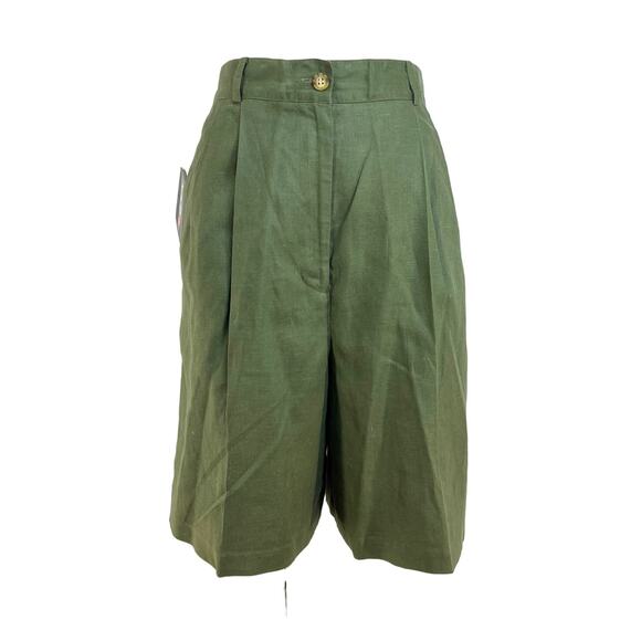 Vintage Talbots Linen Shorts Green Pleated Front - Picture 1 of 5